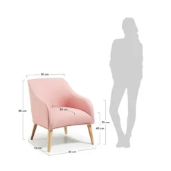 Garnero Arredamenti Poltroncina design in tessuto rosa con piedini rovere Bobly