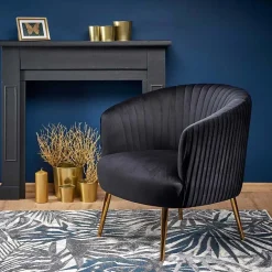 Garnero Arredamenti Poltroncina design in velluto con gambe oro Romance Nero