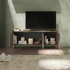 Garnero Arredamenti Porta TV 181x72h cm 3 ante bronzo rovere scuro Jonson Tortora - Noce Discount