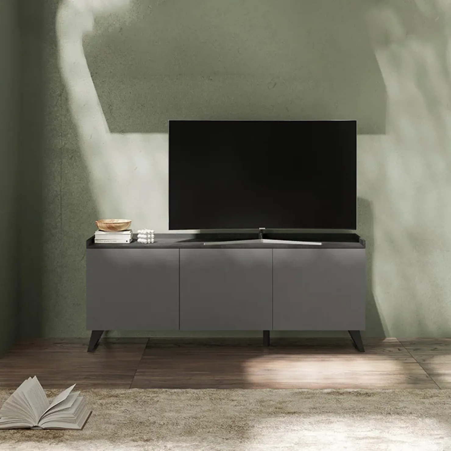 Garnero Arredamenti Porta TV 181x72h cm 3 ante grigio scuro antracite Jonson Ossido - Grigio Best
