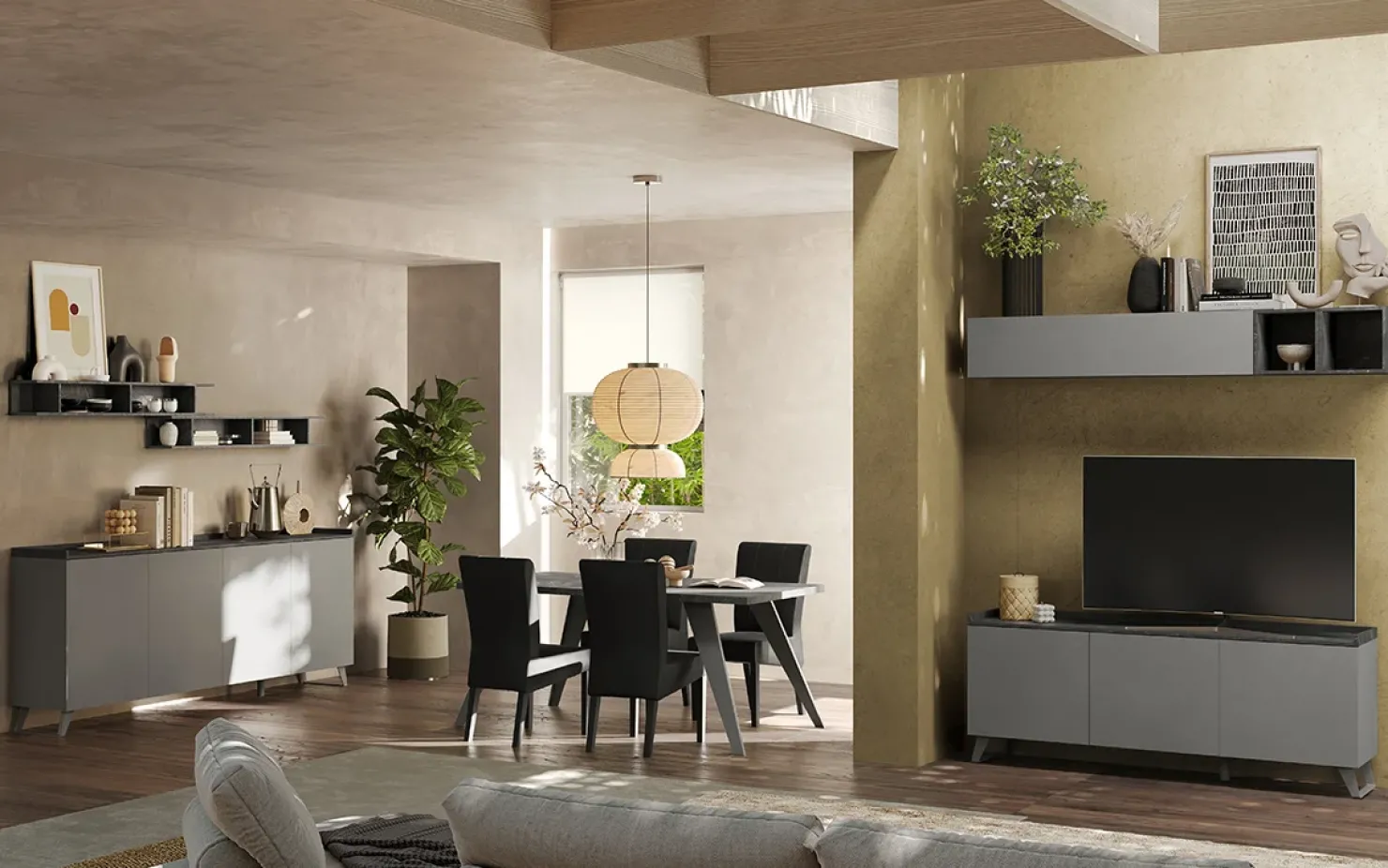 Garnero Arredamenti Porta TV 181x72h cm 3 ante grigio scuro antracite Jonson Ossido - Grigio Best