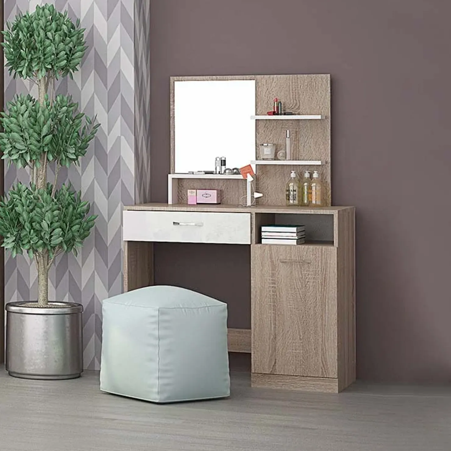 Garnero Arredamenti Postazione trucco con specchio 90x38cm rovere bianco lucido Femme Bianco Lucido - Rovere Clearance