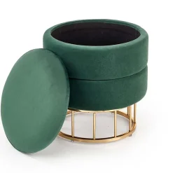 Garnero Arredamenti Pouf contenitore design da salotto rotondo in velluto verde Neril Sale