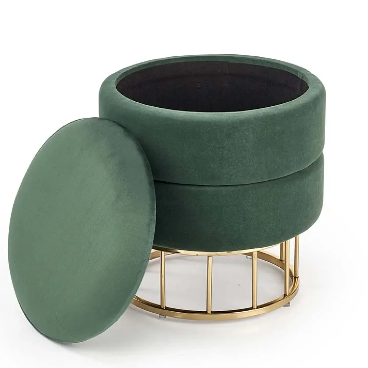 Garnero Arredamenti Pouf contenitore design da salotto rotondo in velluto verde Neril Sale