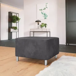 Garnero Arredamenti Pouf imbottito in tessuto 65x56cm grigio scuro Titus Tessuto Vellutato Alova Grigio Online