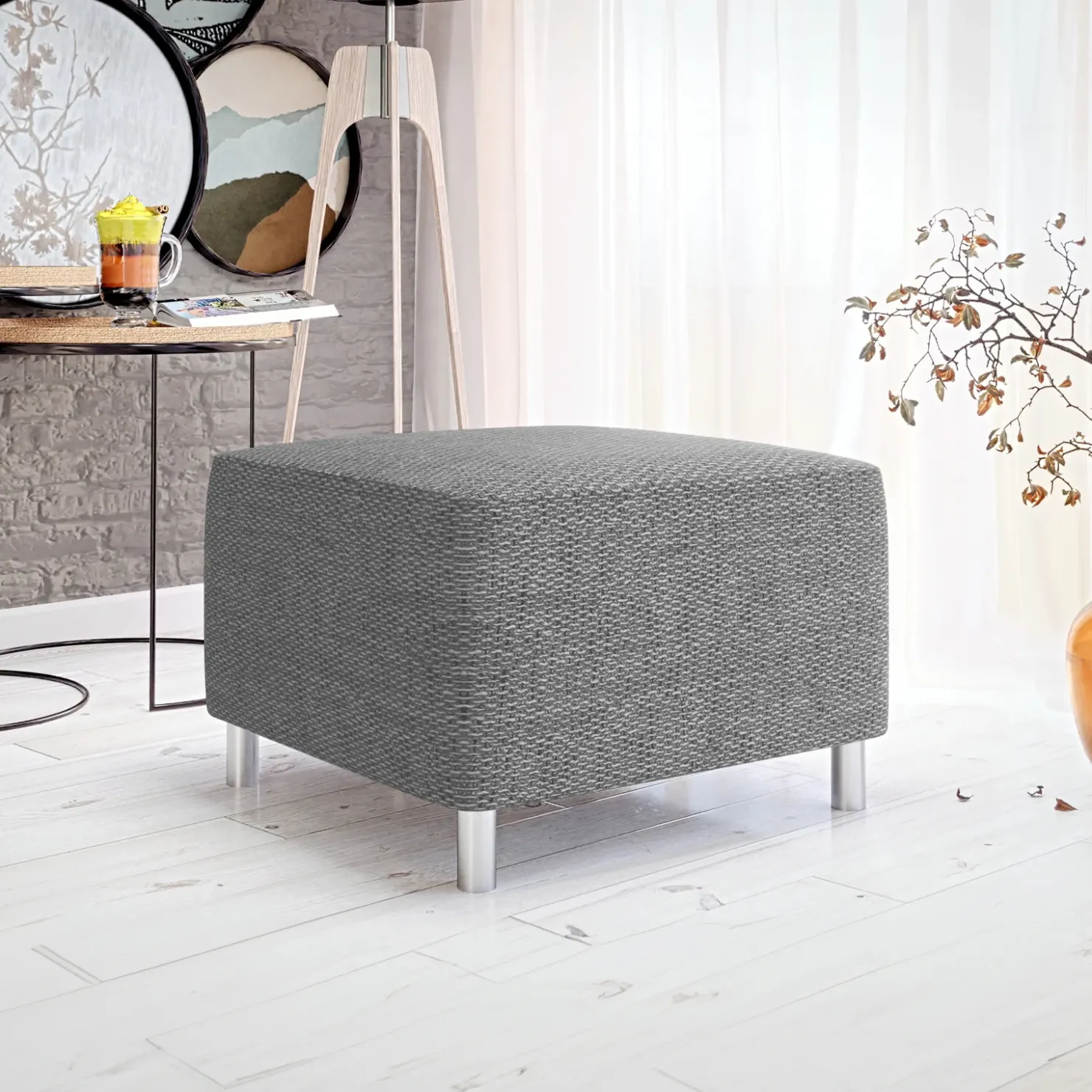 Garnero Arredamenti Pouf imbottito in tessuto 65x56cm grigio chiaro Titus Tessuto Lawa Grigio Clearance