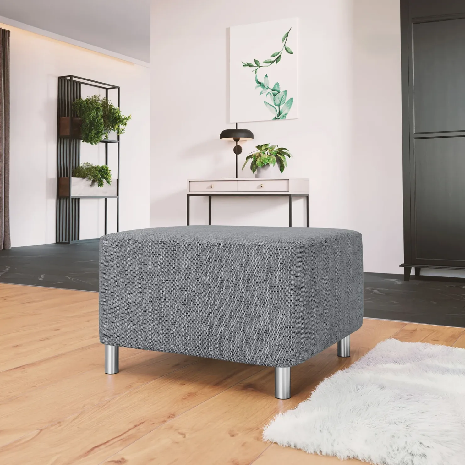 Garnero Arredamenti Pouf imbottito in tessuto 65x56cm grigio chiaro Titus Tessuto Lawa Grigio Clearance