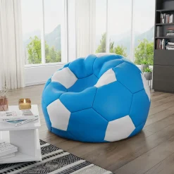 Garnero Arredamenti Pouf poltrona sacco palla da calcio blu bianco ecopelle Lionel Blu - Bianco Clearance