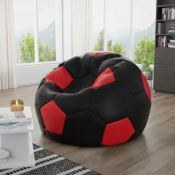 Garnero Arredamenti Pouf poltrona sacco palla da calcio ecopelle nero rosso Lionel Nero - Rosso