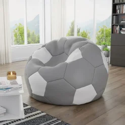 Garnero Arredamenti Pouf poltrona sacco palla da calcio ecopelle grigio bianco Lionel Grigio - Bianco Hot