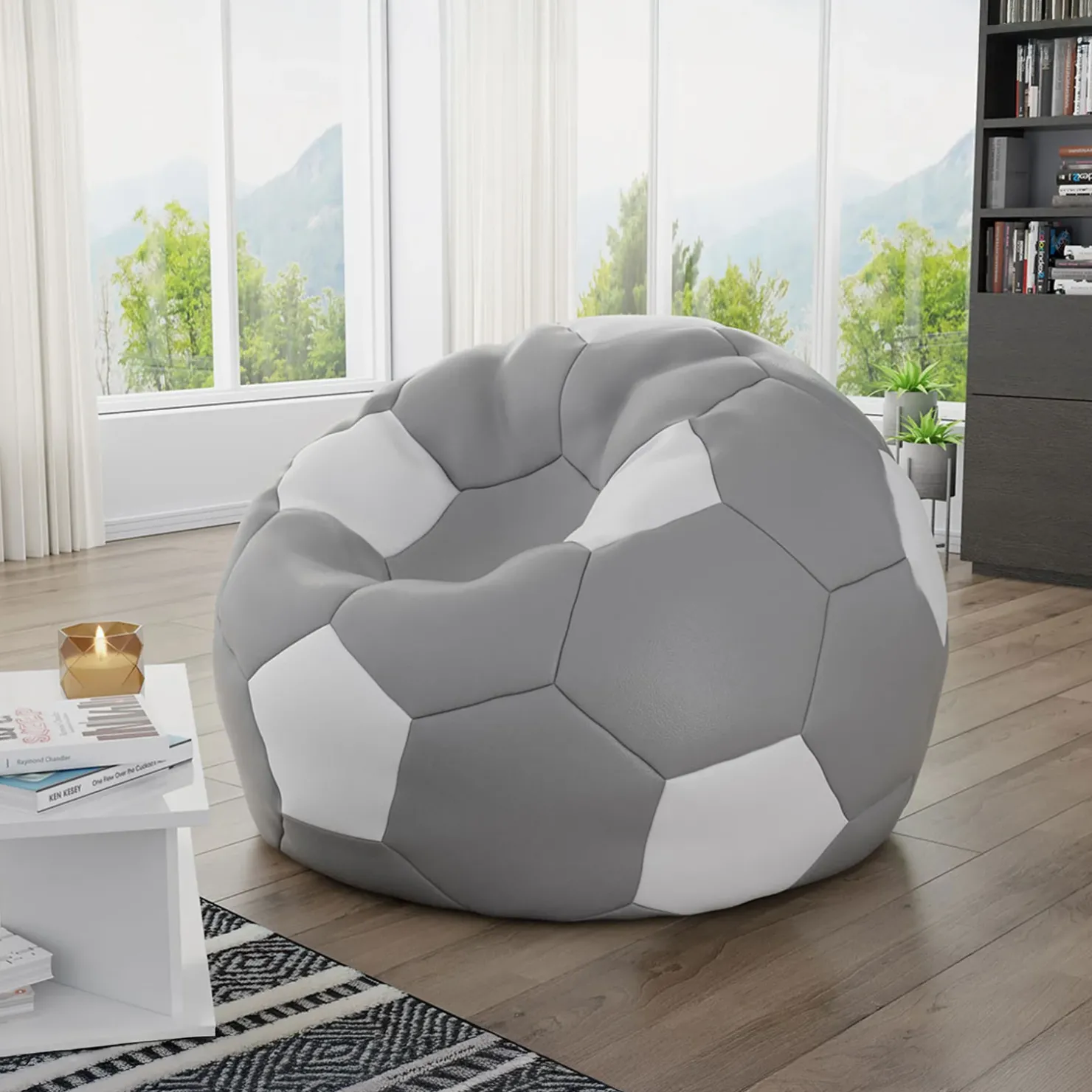 Garnero Arredamenti Pouf poltrona sacco palla da calcio ecopelle grigio bianco Lionel Grigio - Bianco Hot