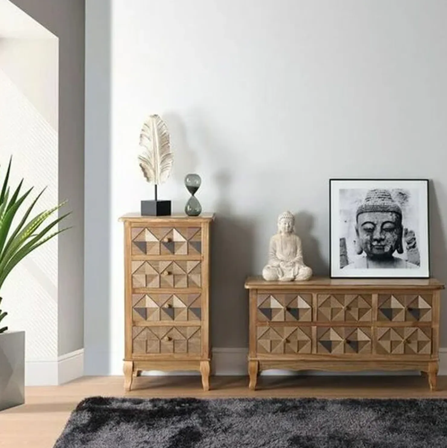 Garnero Arredamenti Quadro da parete design con stampa Buddha 50x50cm bianco nero Roia