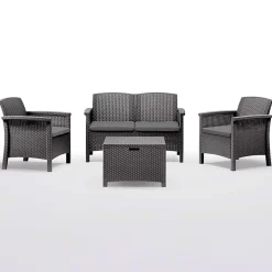 Garnero Arredamenti Salotto da giardino 2 poltrone divano tavolino con cuscini polipropilene grafite Capri Sale