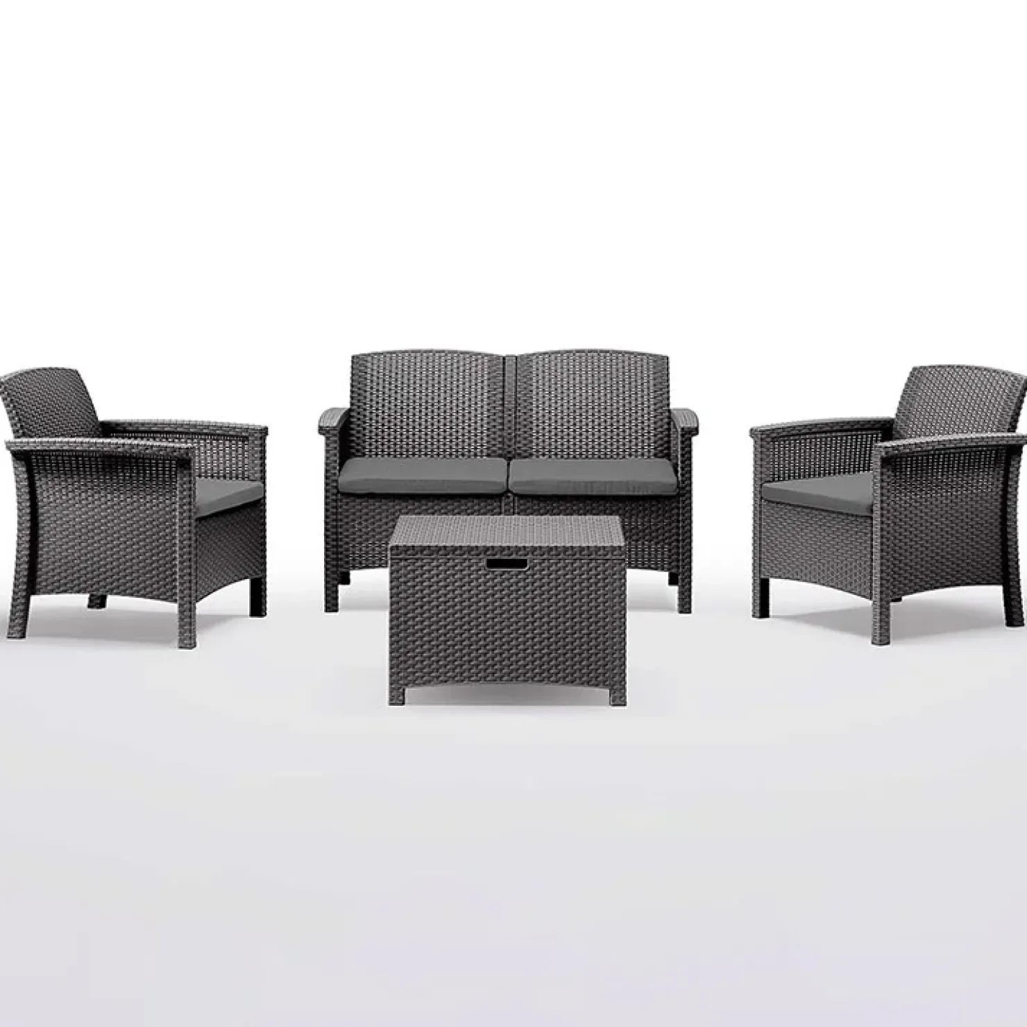 Garnero Arredamenti Salotto da giardino 2 poltrone divano tavolino con cuscini polipropilene grafite Capri Sale