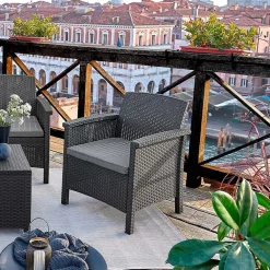 Garnero Arredamenti Salotto da giardino 2 poltrone divano tavolino con cuscini polipropilene grafite Capri Sale