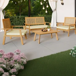 Garnero Arredamenti Salotto da giardino 4 posti con cuscini e tavolino legno Zacinto Hot