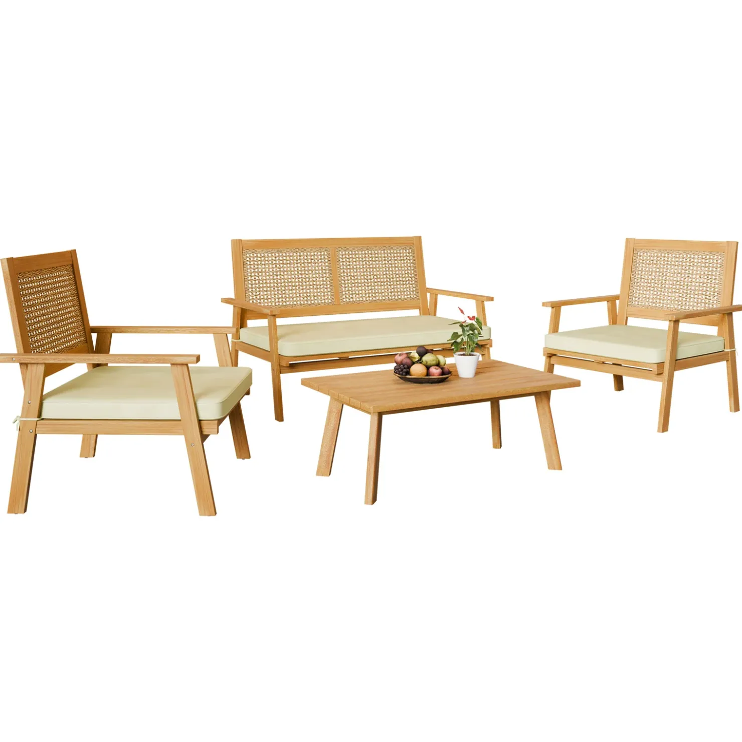 Garnero Arredamenti Salotto da giardino 4 posti con cuscini e tavolino legno Zacinto Hot