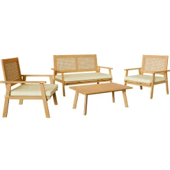 Garnero Arredamenti Salotto da giardino 4 posti con cuscini e tavolino legno Zacinto Hot