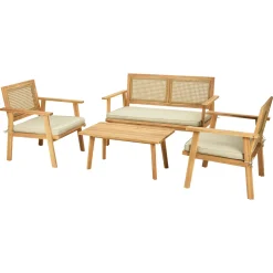 Garnero Arredamenti Salotto da giardino 4 posti con cuscini e tavolino legno Zacinto Hot