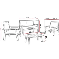 Garnero Arredamenti Salotto da giardino 4 posti con cuscini e tavolino legno Zacinto Hot