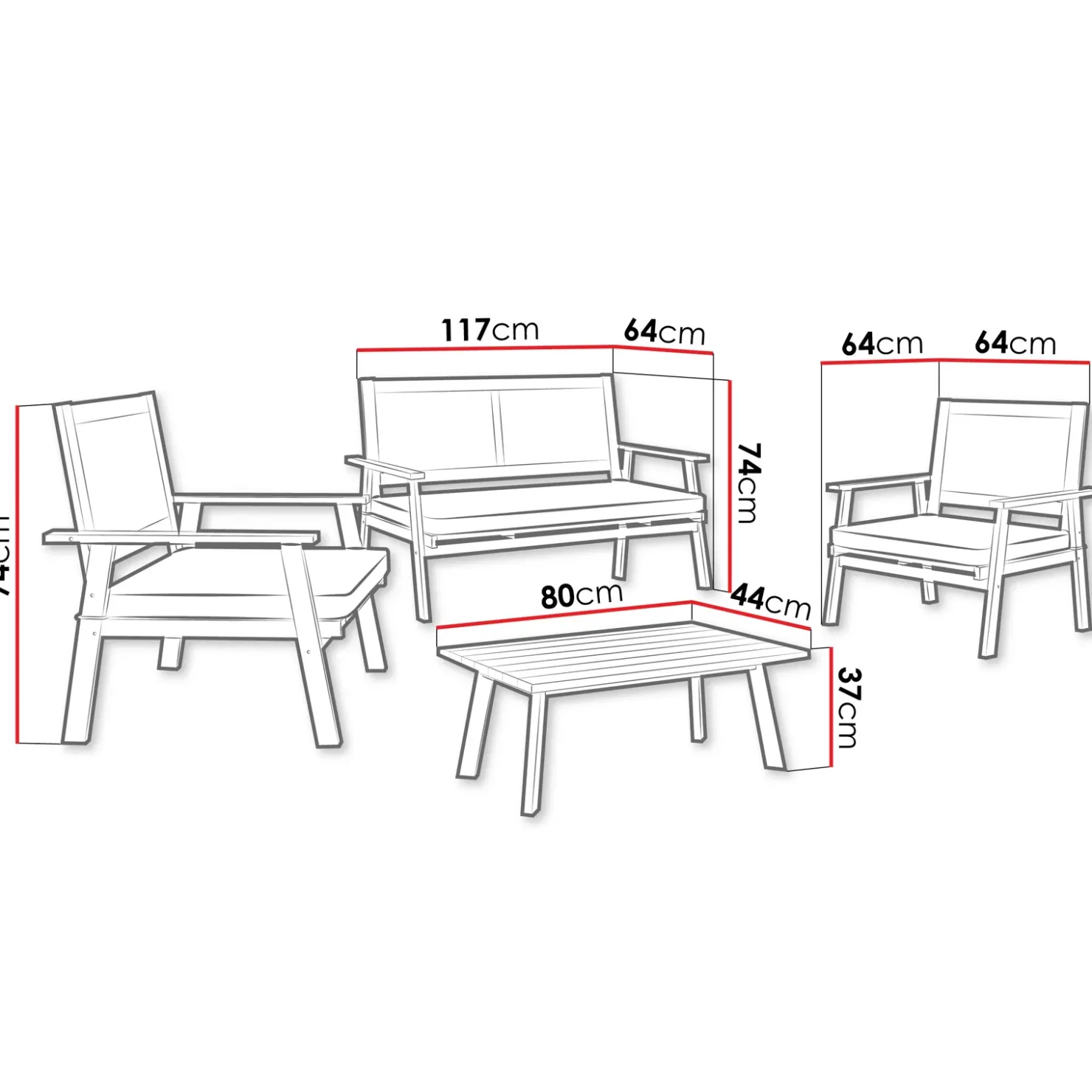 Garnero Arredamenti Salotto da giardino 4 posti con cuscini e tavolino legno Zacinto Hot