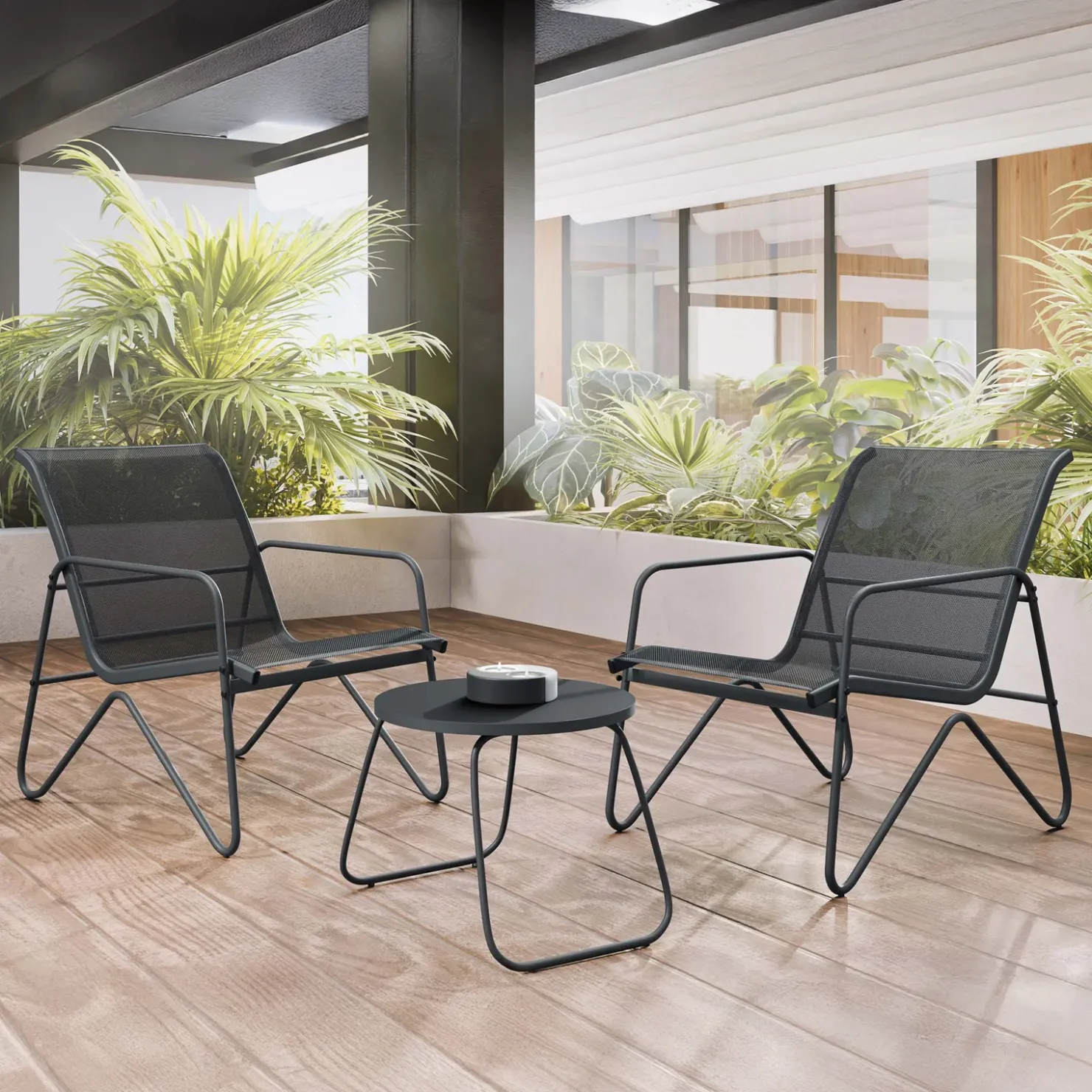 Garnero Arredamenti Salotto da giardino 2 posti con tavolino moderno antracite Nerone Discount