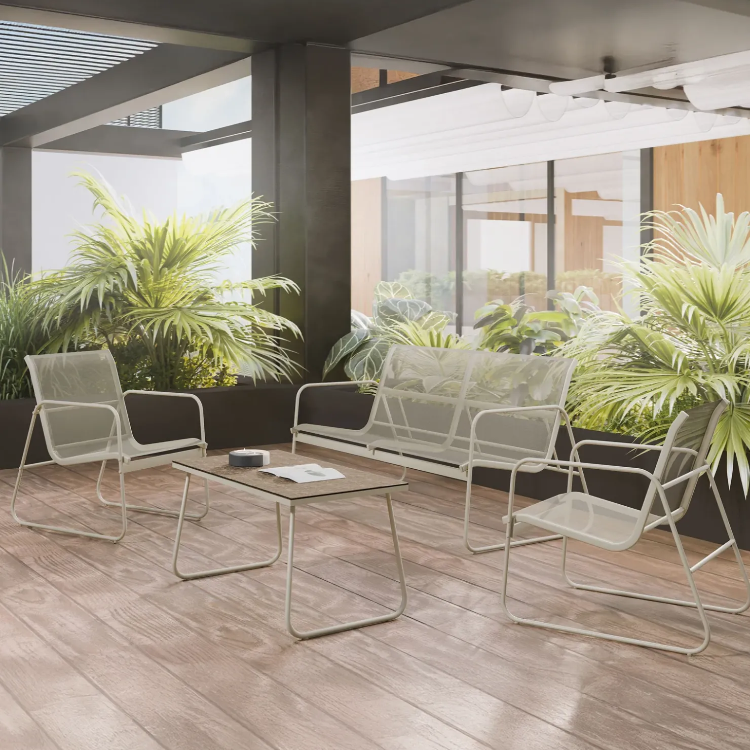 Garnero Arredamenti Salotto da giardino 4 posti con tavolino moderno Zeno Beige Sale