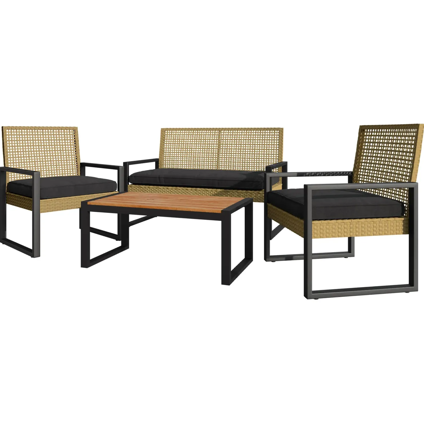 Garnero Arredamenti Salotto da giardino 4 posti con cuscini e tavolino acacia nero Timo Outlet