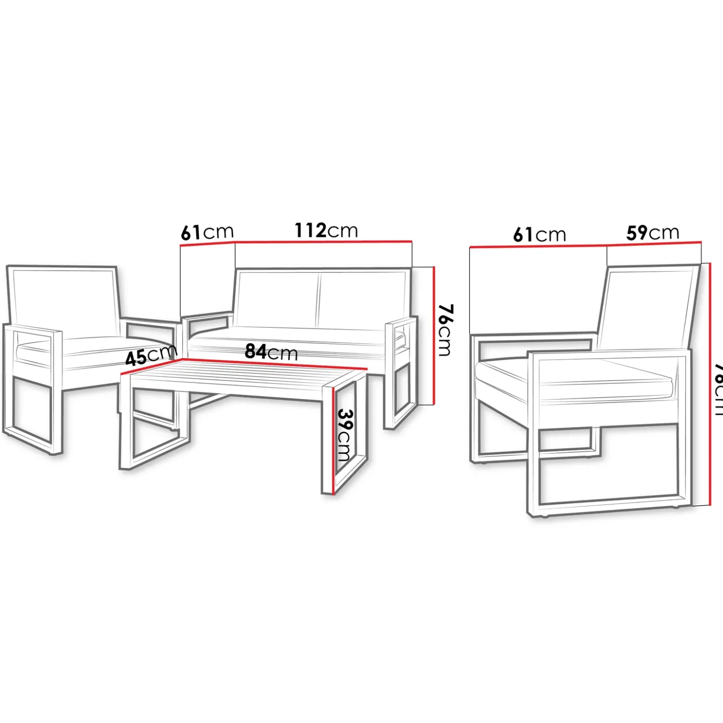 Garnero Arredamenti Salotto da giardino 4 posti con cuscini e tavolino acacia nero Timo Outlet