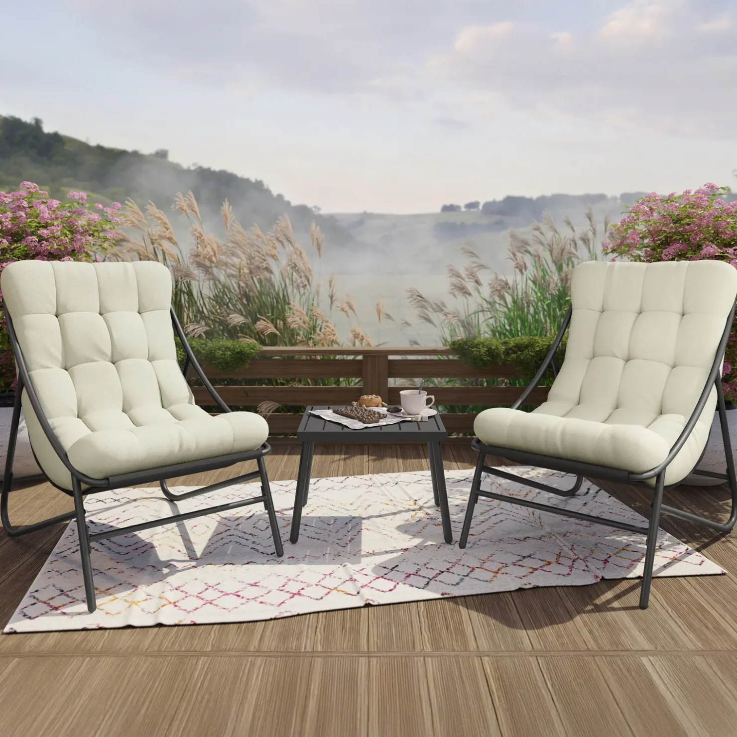 Garnero Arredamenti Salotto da giardino 2 posti con cuscini e tavolino antracite beige Aurelia Antracite - Beige Sale