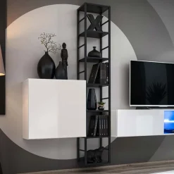 Garnero Arredamenti Scaffale sospeso da parete 30x176h cm 6 ripiani nero opaco in metallo Misaki Gihome® Hot