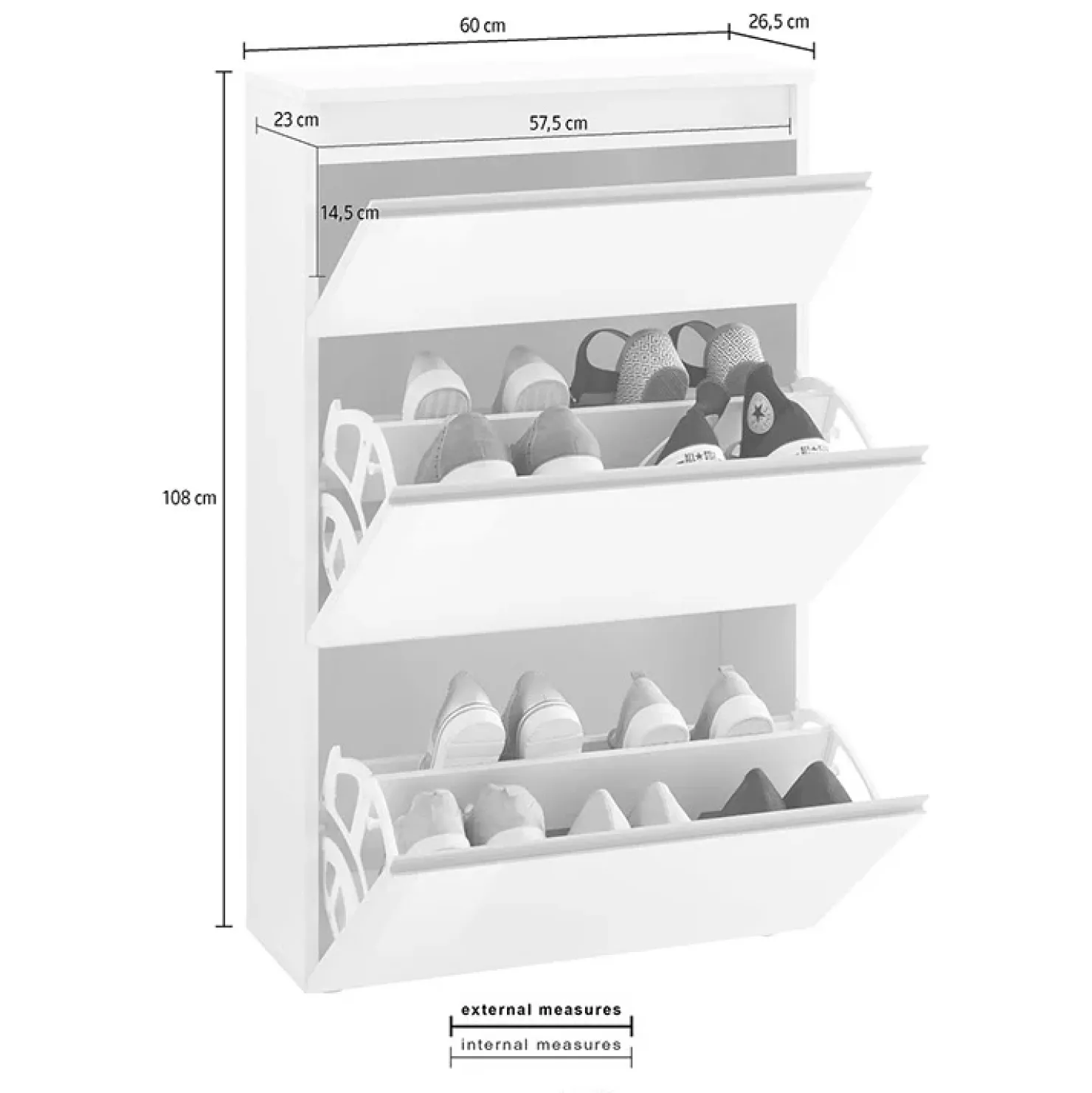 Garnero Arredamenti Scarpiera ingresso 60x108cm 2 ante Eclisse Bianco Lucido New
