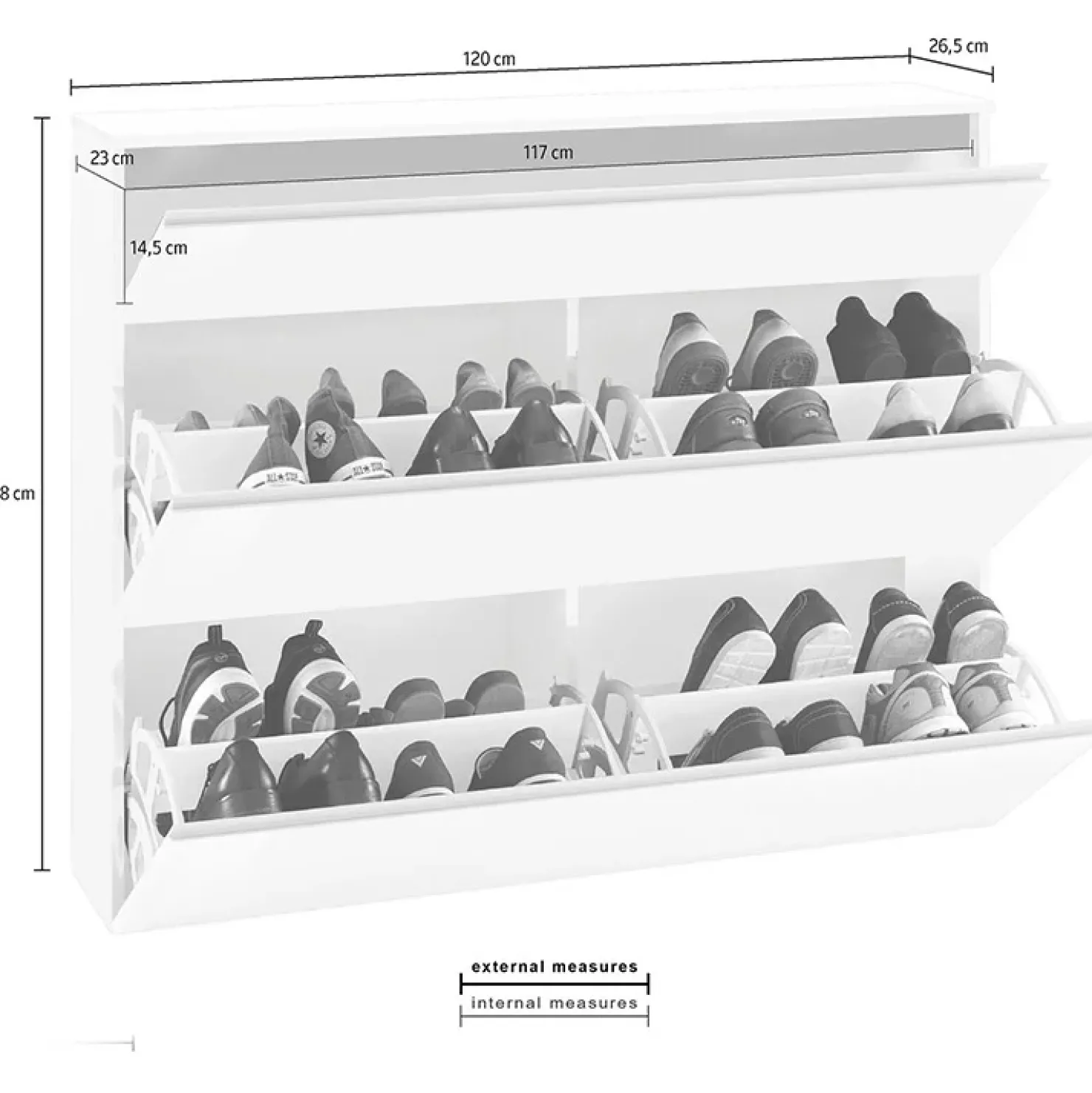 Garnero Arredamenti Scarpiera ingresso 120x108h cm 2 ante Eclisse Bianco Lucido Hot