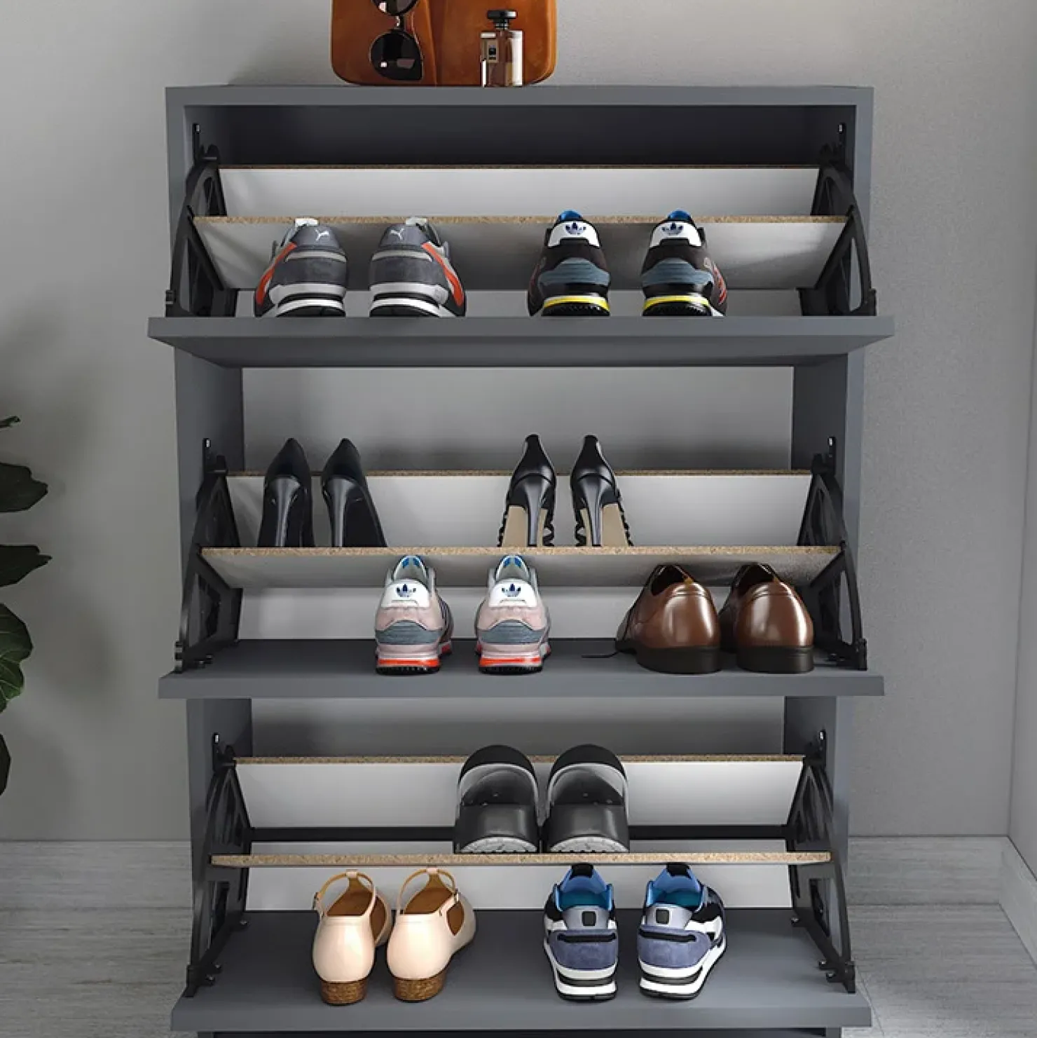 Garnero Arredamenti Scarpiera ingresso 74x110h cm moderna Palmaria Antracite