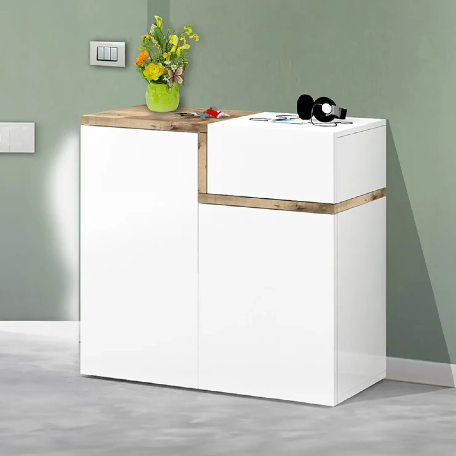 Garnero Arredamenti Scarpiera ingresso 80x80h cm 2 ante bianco lucido acero Lucidardo Bianco Lucido - Rovere Rustico Best