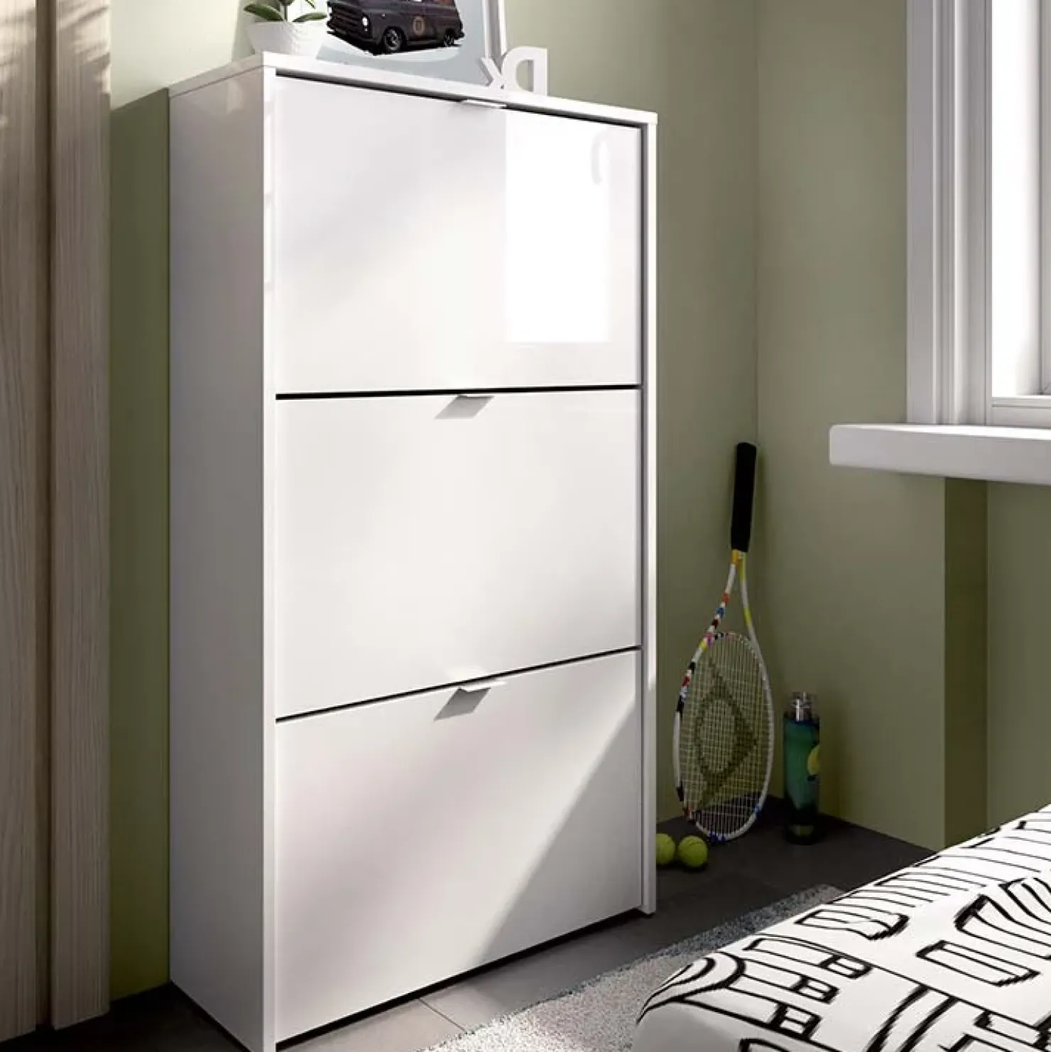 Garnero Arredamenti Scarpiera ingresso 61x113h cm moderna 3 ante bianco lucido Jepson Hot