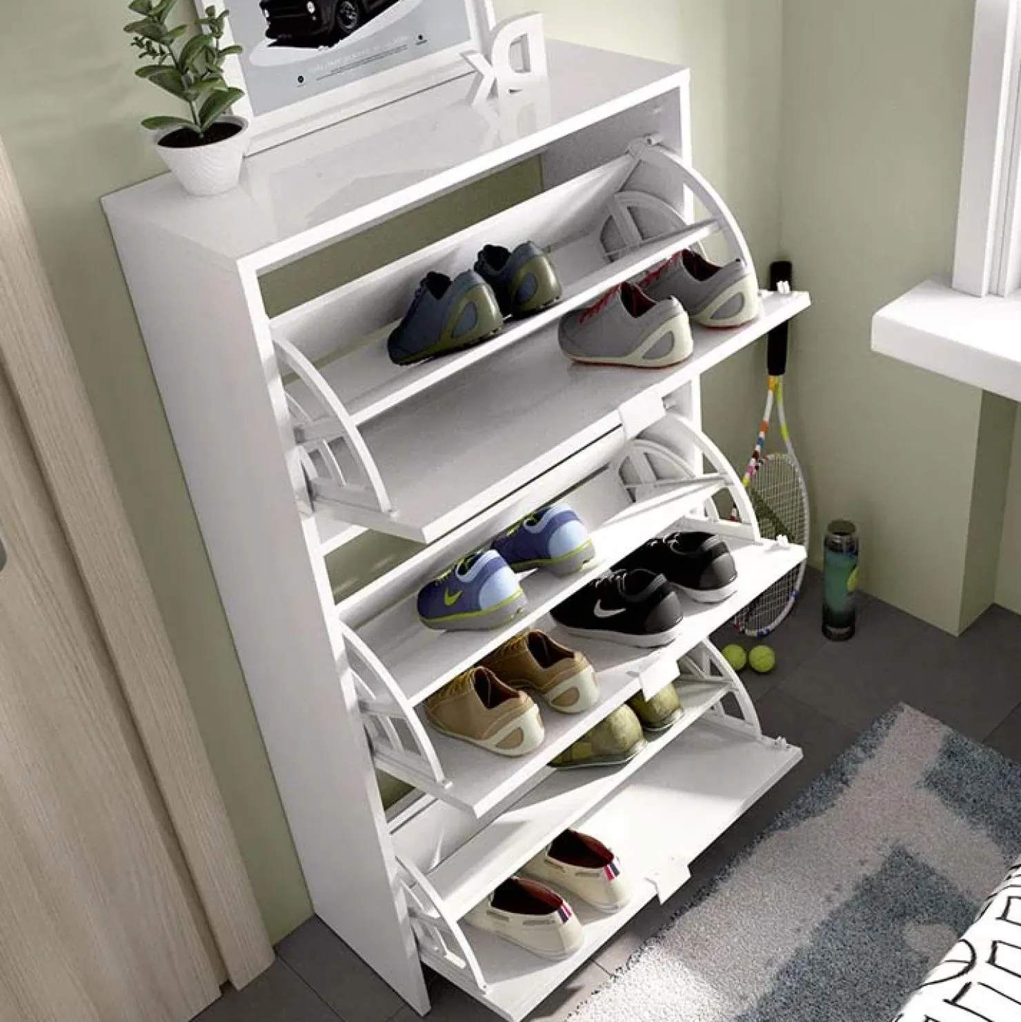 Garnero Arredamenti Scarpiera ingresso 61x113h cm moderna 3 ante bianco lucido Jepson Hot