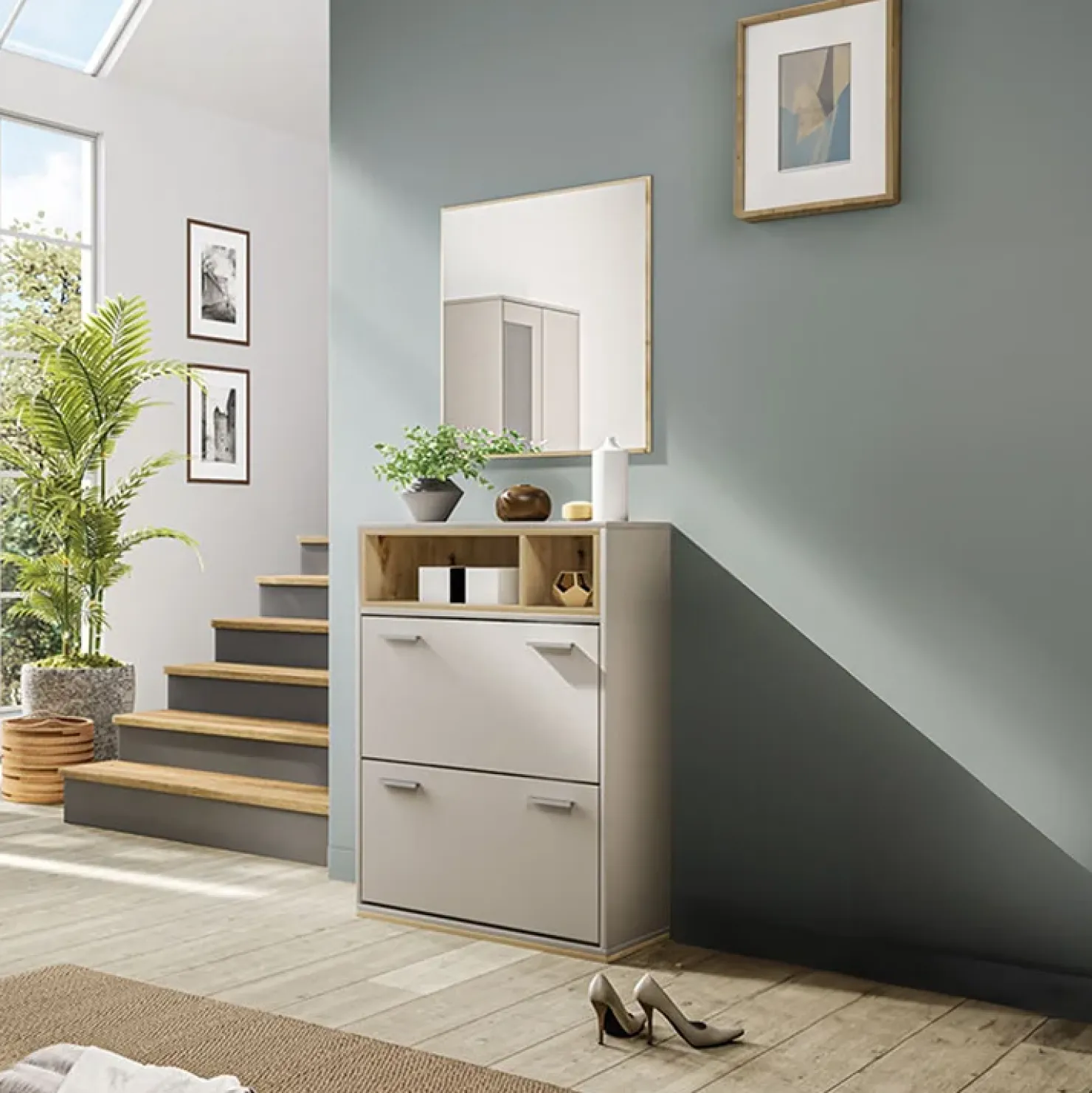 Garnero Arredamenti Scarpiera ingresso 70x101h cm 2 ante moderna rovere naturale beige satinato Kenya Best