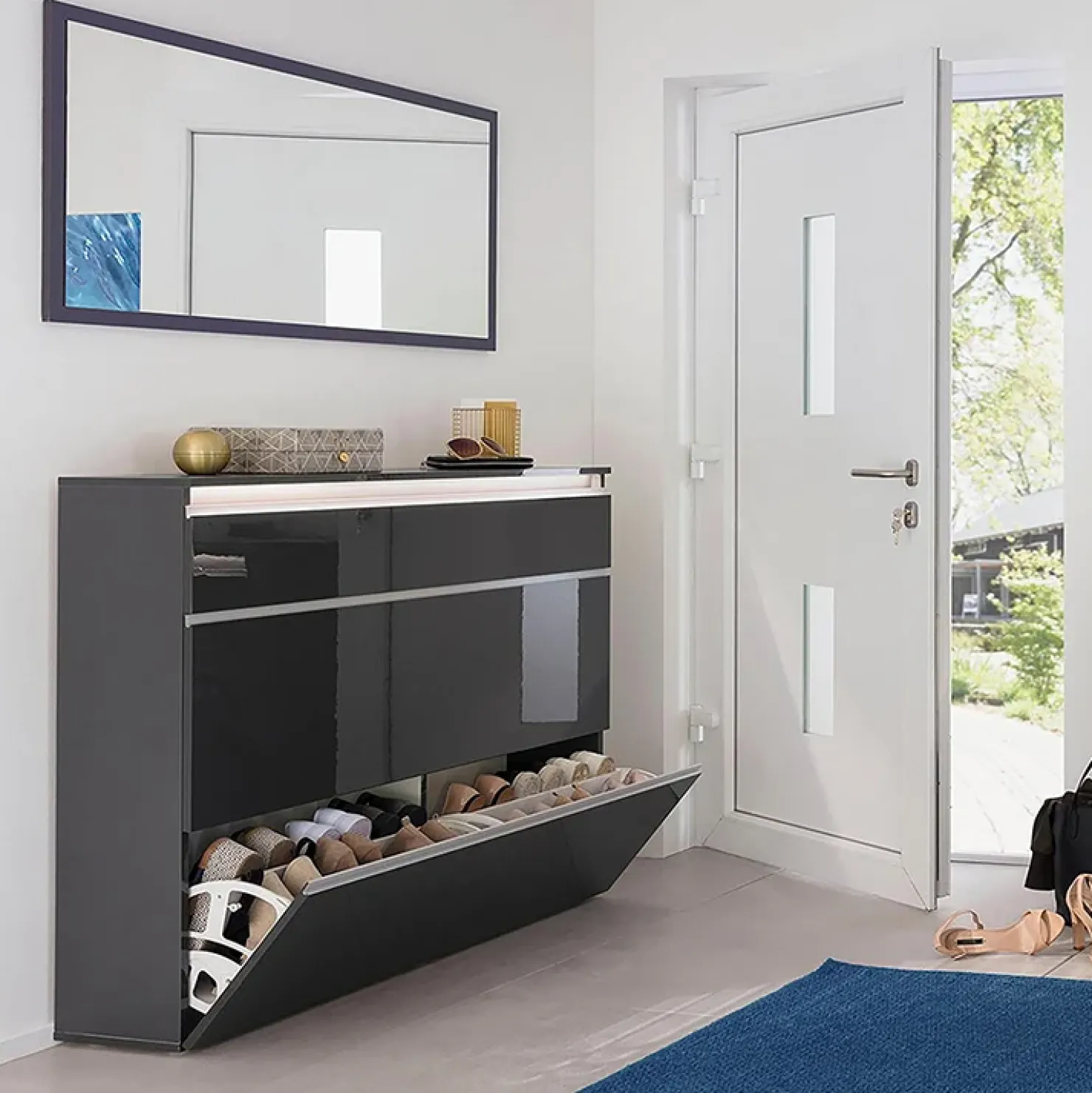 Garnero Arredamenti Scarpiera ingresso 120x108h cm 2 ante lucido Eclisse Antracite Clearance