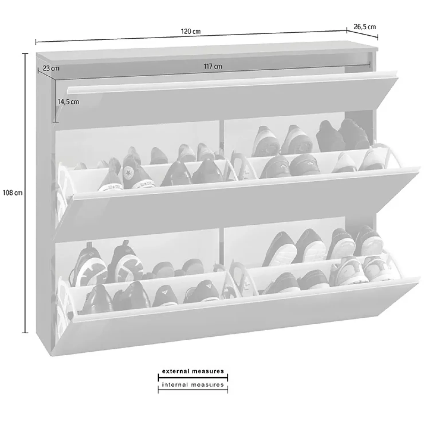 Garnero Arredamenti Scarpiera ingresso 120x108h cm 2 ante lucido Eclisse Antracite Clearance