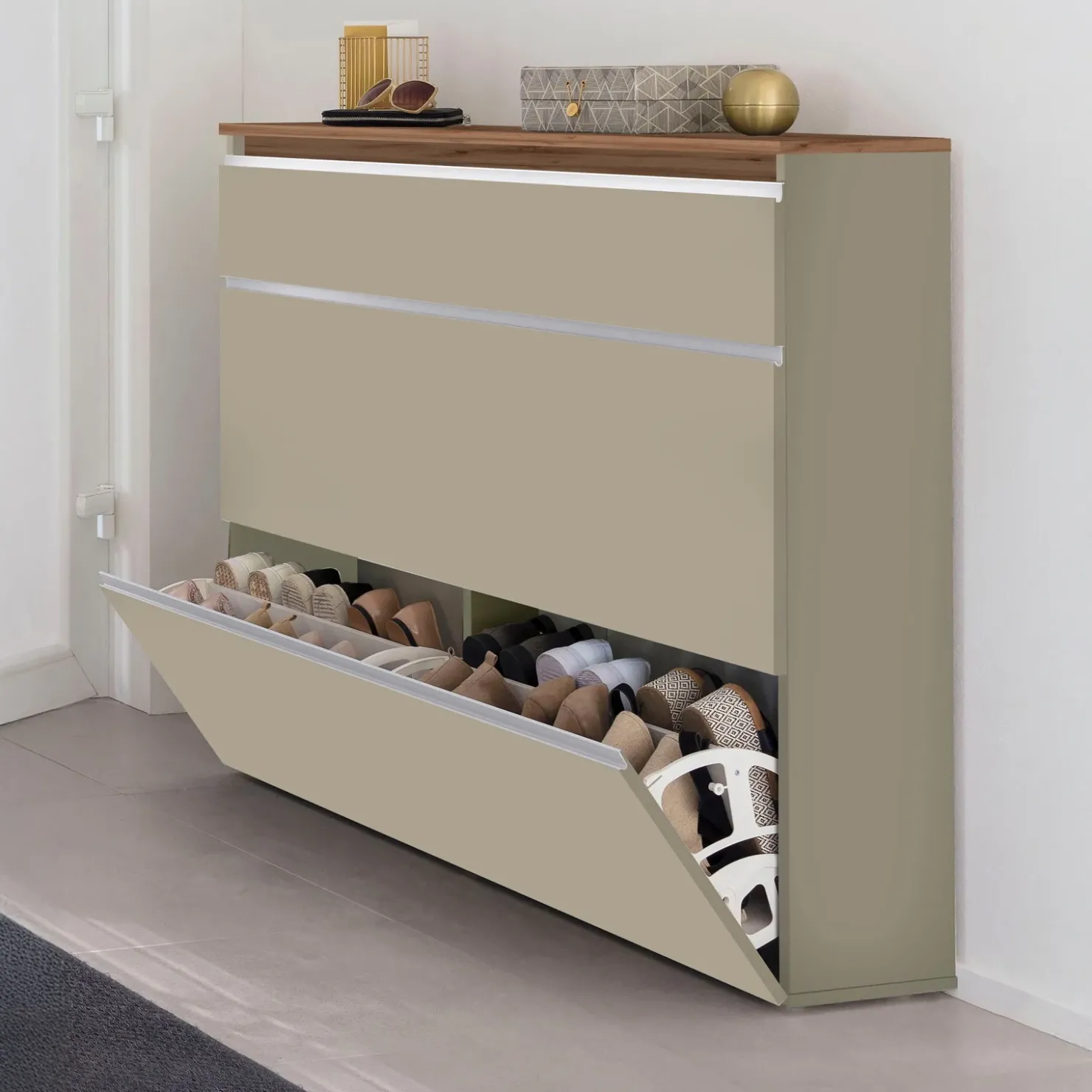 Garnero Arredamenti Scarpiera ingresso 120x108h cm 2 ante tortora rovere Eclisse Tortora - Rovere Discount