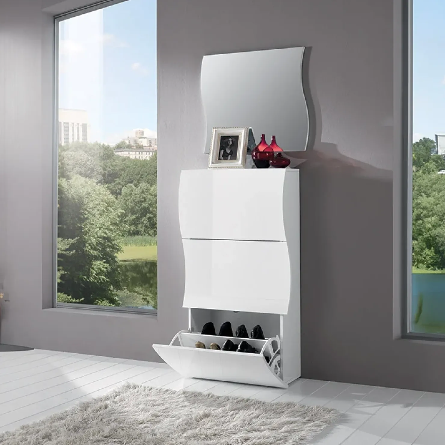 Garnero Arredamenti Scarpiera 71x122h cm 3 ante moderna bianco lucido Sea Gihome® Best