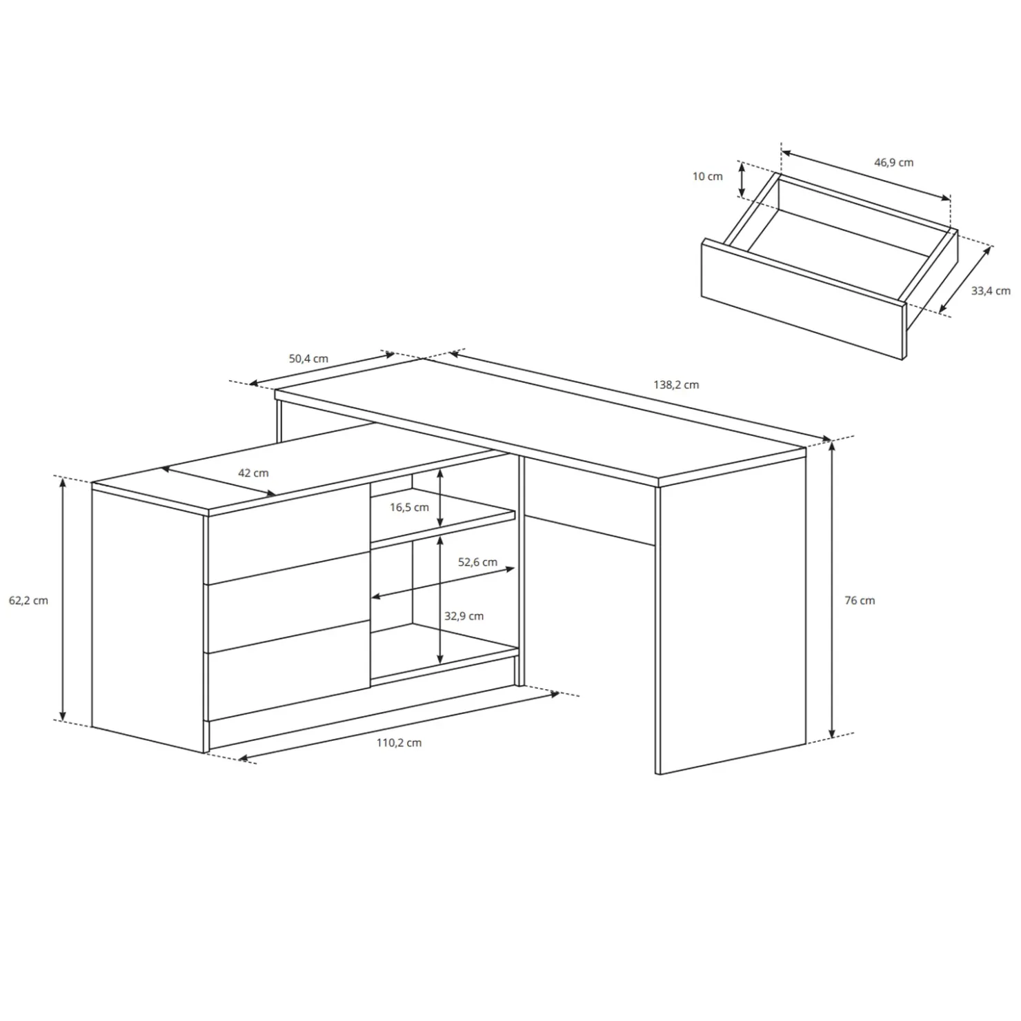 Garnero Arredamenti Scrivania angolare ufficio 138x110cm con cassettiera bianca Fallon Outlet