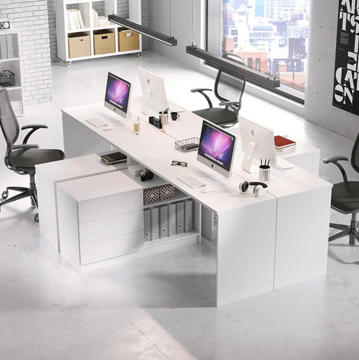 Garnero Arredamenti Scrivania angolare ufficio 138x110cm con cassettiera bianca Fallon Outlet