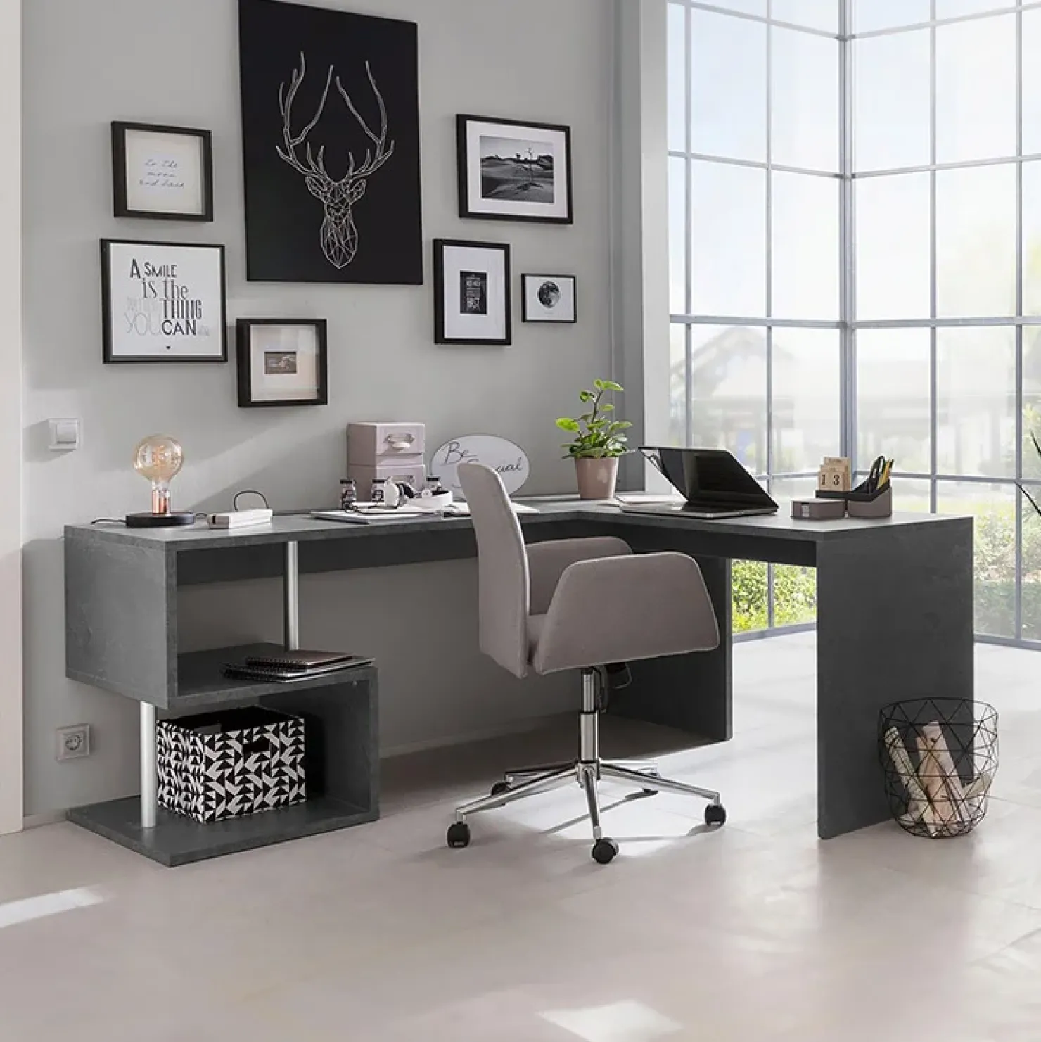 Garnero Arredamenti Scrivania angolare ufficio 180x78cm ErgoDesk Antracite Clearance