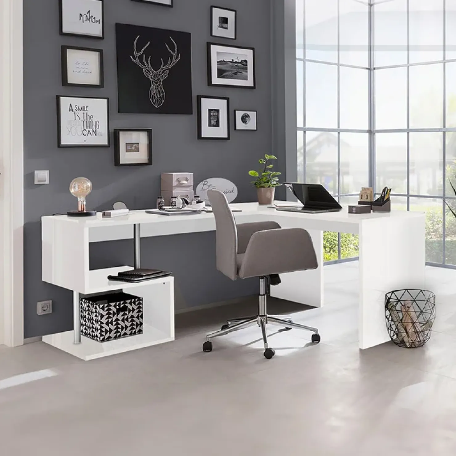 Garnero Arredamenti Scrivania angolare ufficio 180x78cm ErgoDesk Bianco Lucido Hot