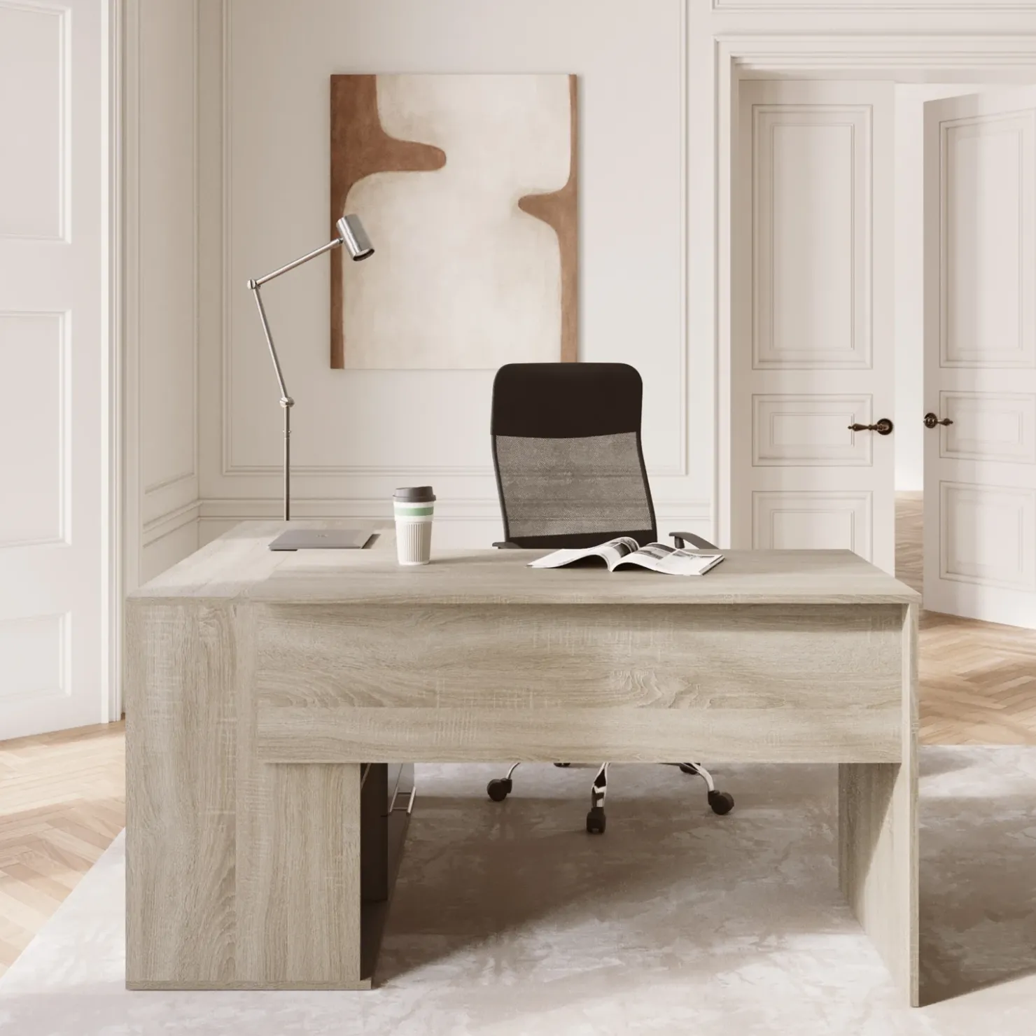 Garnero Arredamenti Scrivania angolare 144x127cm ufficio con cassettiera rovere antracite lucido Time Z Outlet