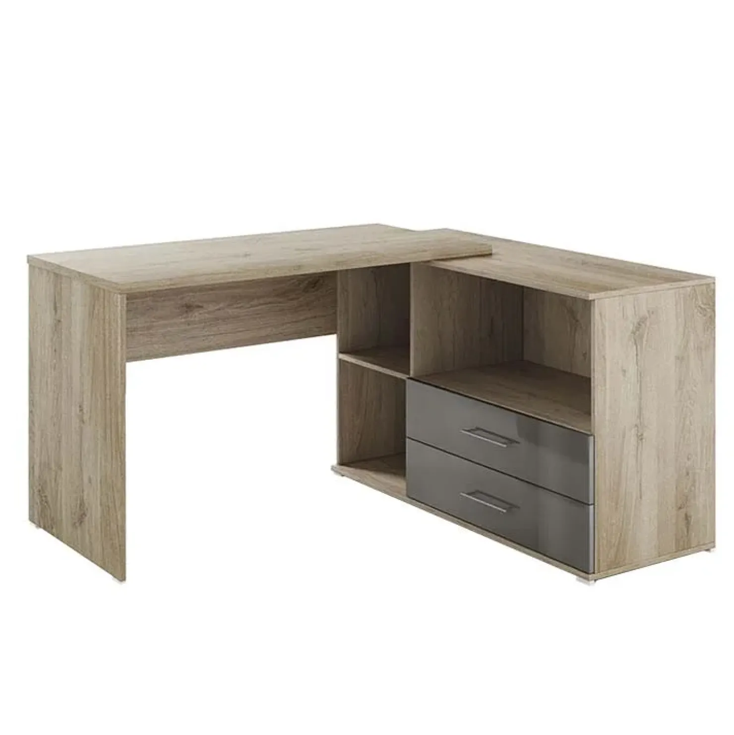 Garnero Arredamenti Scrivania angolare 144x127cm ufficio con cassettiera rovere antracite lucido Time Z Outlet