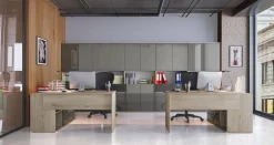 Garnero Arredamenti Scrivania angolare 144x127cm ufficio con cassettiera rovere antracite lucido Time Z Outlet