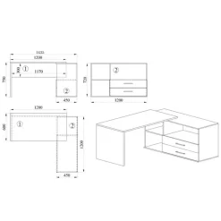 Garnero Arredamenti Scrivania angolare 144x127cm ufficio con cassettiera rovere antracite lucido Time Z Outlet